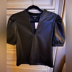 Steve Madden Black Faux Leather Puff Short Sleeve Top Size Small. NWT